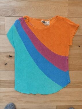 Vintage Trade Winds Colorblock Terry Tee - Orange, Teal, Blue, Pink